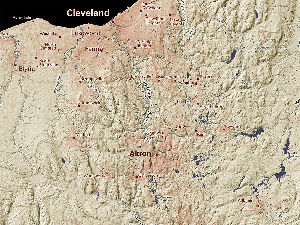 Ohio Landforms and Rivers Fine Art Print Map