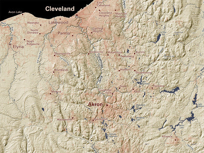 Ohio Landforms and Rivers Fine Art Print Map