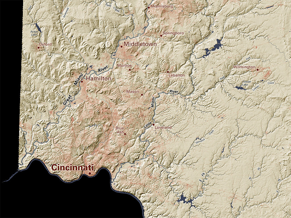 Ohio Landforms and Rivers Fine Art Print Map