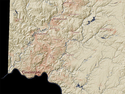 Ohio Landforms and Rivers Fine Art Print Map