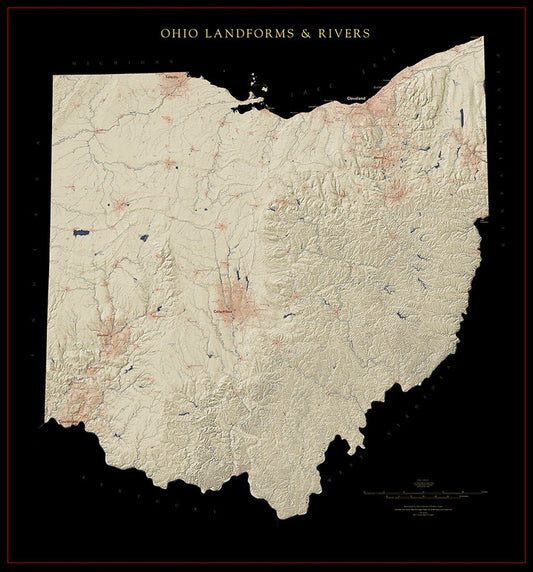 Ohio Landforms and Rivers Fine Art Print Map