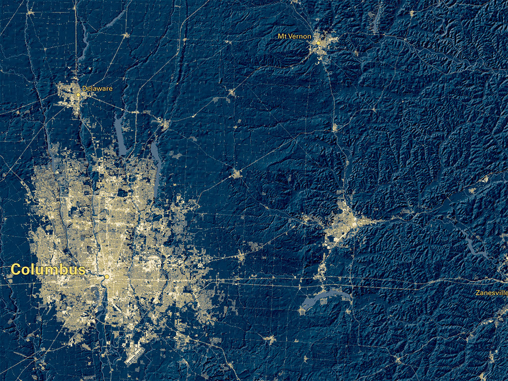 Ohio at Night Fine Art Print Map