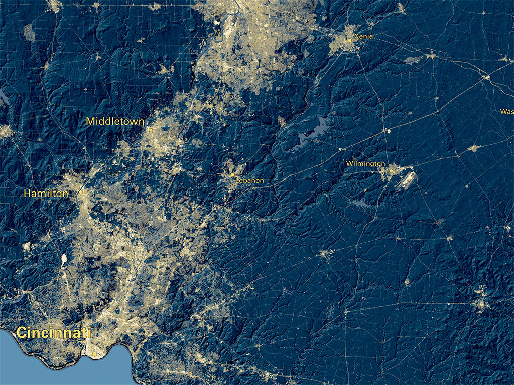 Ohio at Night Fine Art Print Map