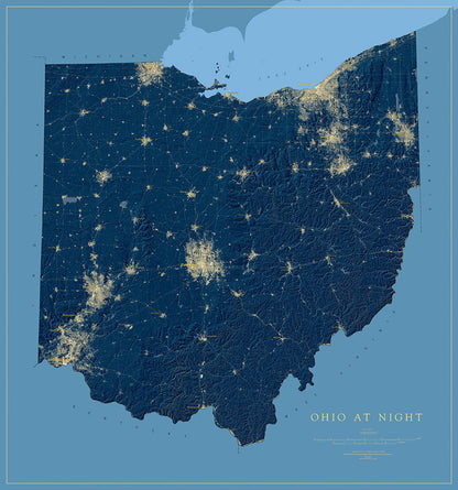 Ohio at Night Fine Art Print Map