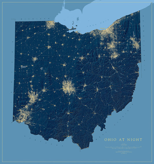 Ohio at Night Fine Art Print Map