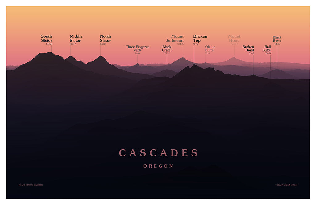 Oregon Cascades Peakscapes Elevation Panorama