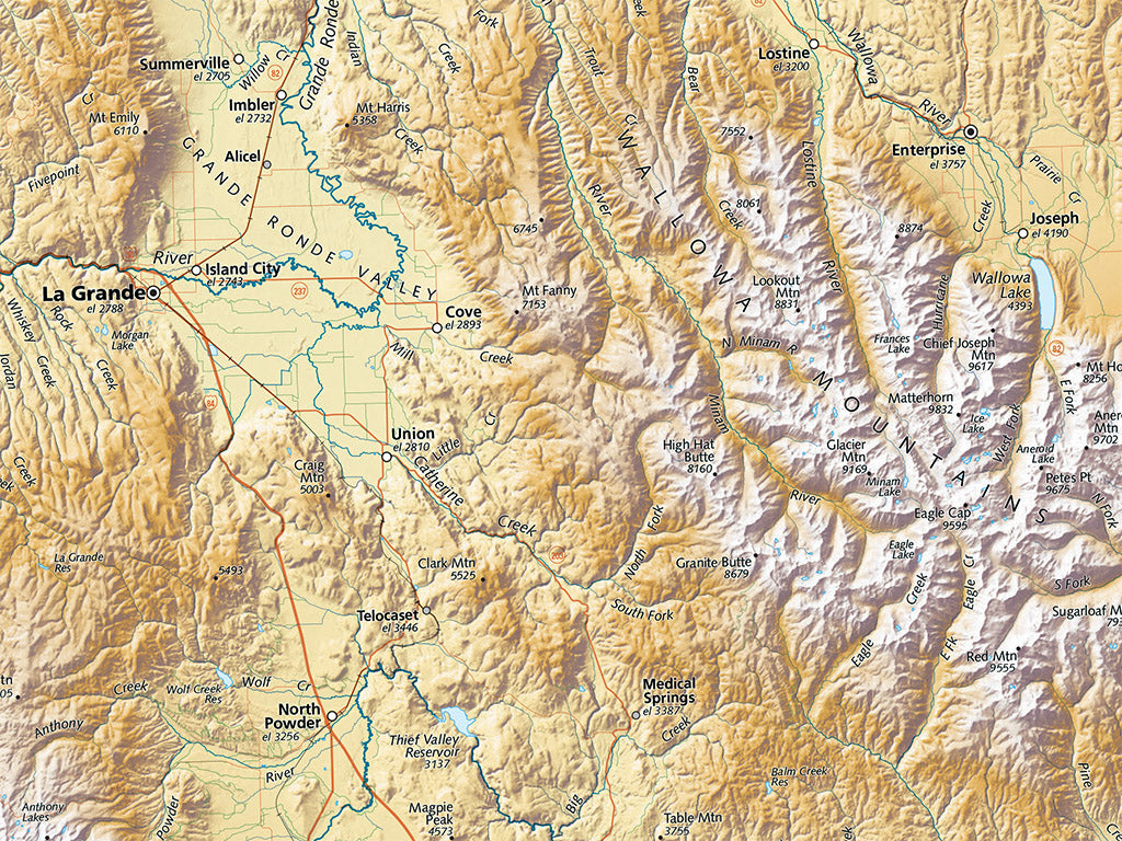 Oregon Elevation Tints Fine Art Print Map