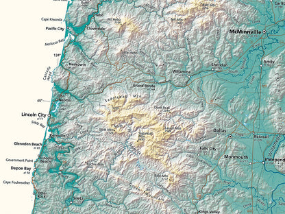 Oregon Elevation Tints Fine Art Print Map