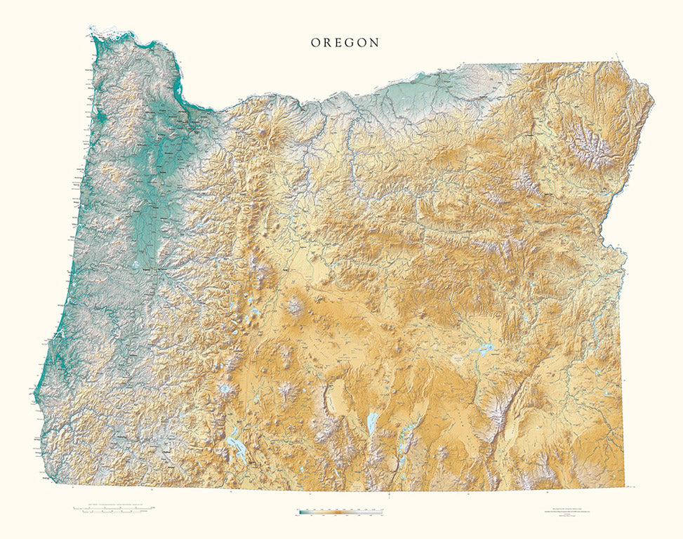 Oregon Elevation Tints Fine Art Print Map