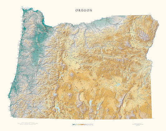 Oregon Elevation Tints Fine Art Print Map