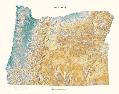 Oregon Elevation Tints Fine Art Print Map