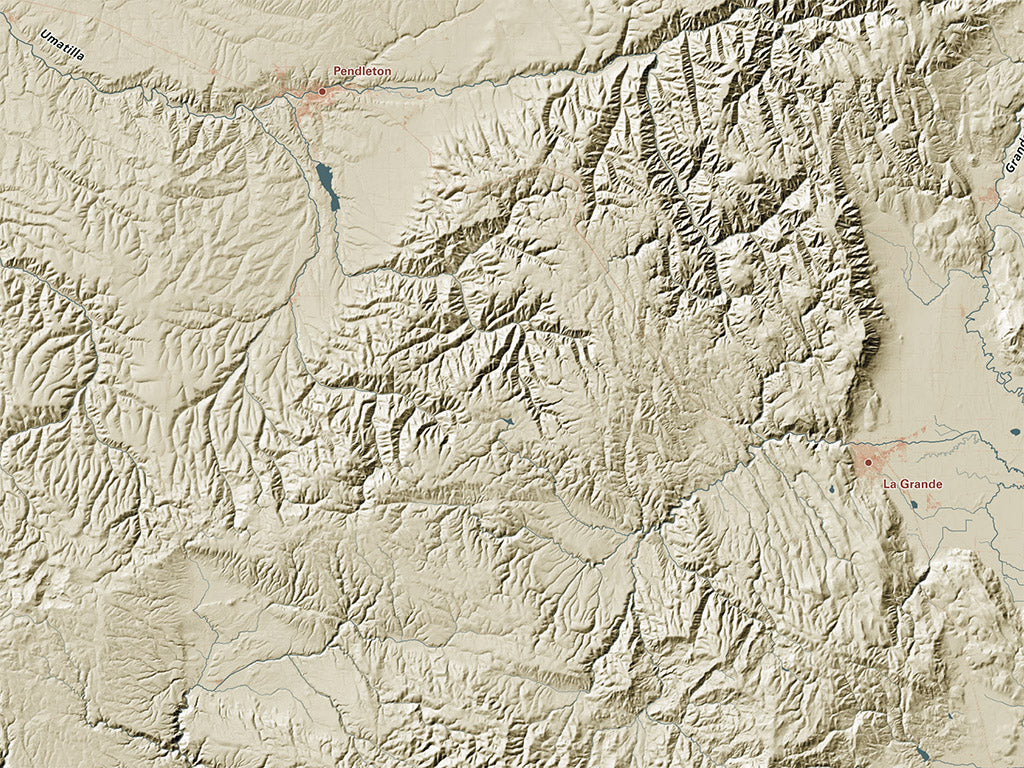 Oregon Landforms and Rivers Fine Art Print Map