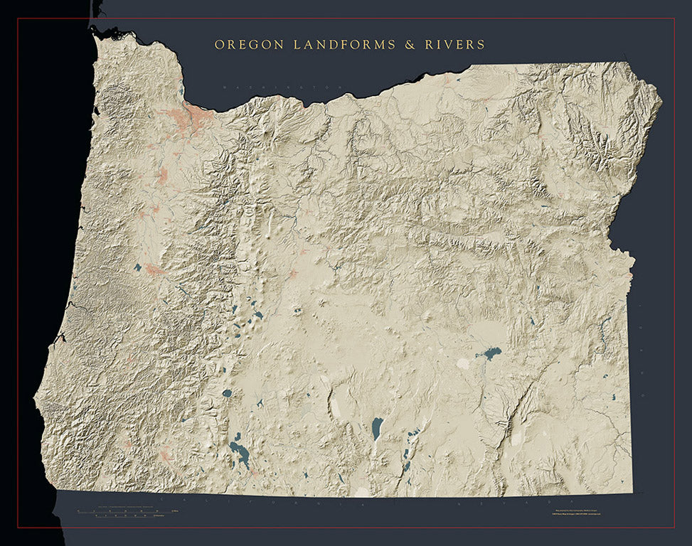 Oregon Landforms and Rivers Fine Art Print Map