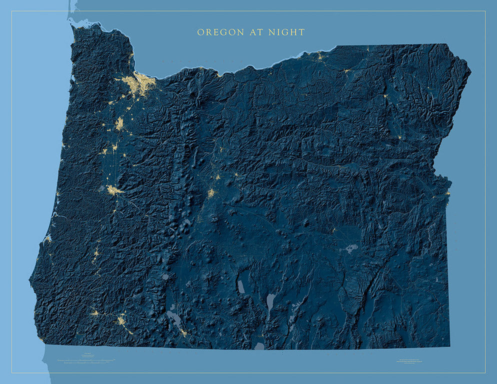 Oregon at Night Fine Art Print Map