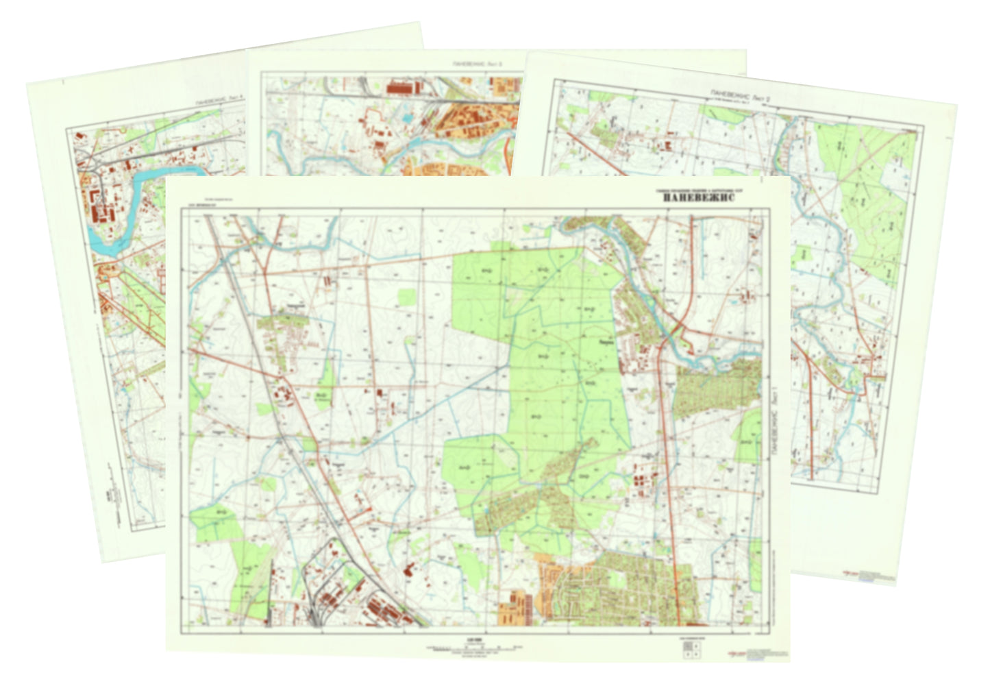 Panevėžys (Lithuania) 4-Sheet Map Set - Soviet Military City Plans
