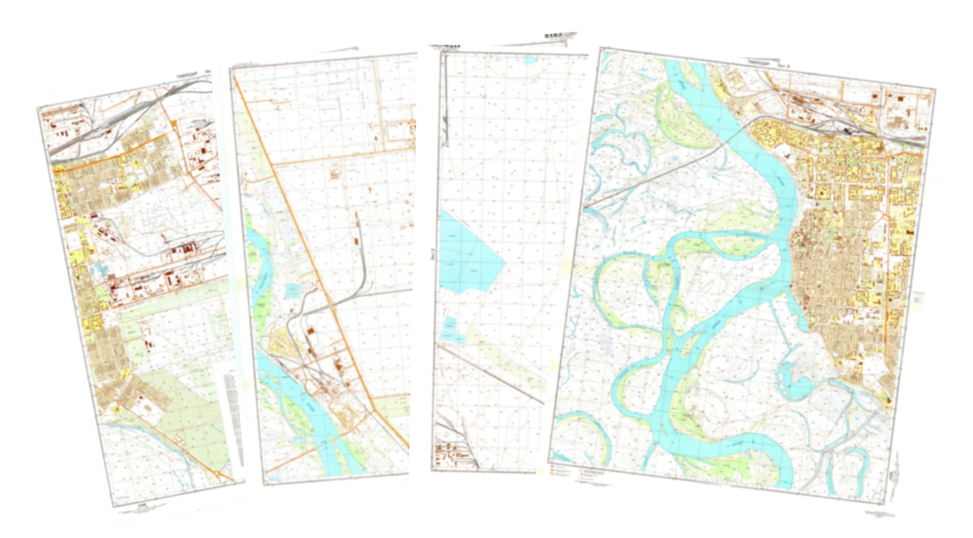 Pavlodar (Kazakhstan) 4-Sheet Map Set - Soviet Military City Plans