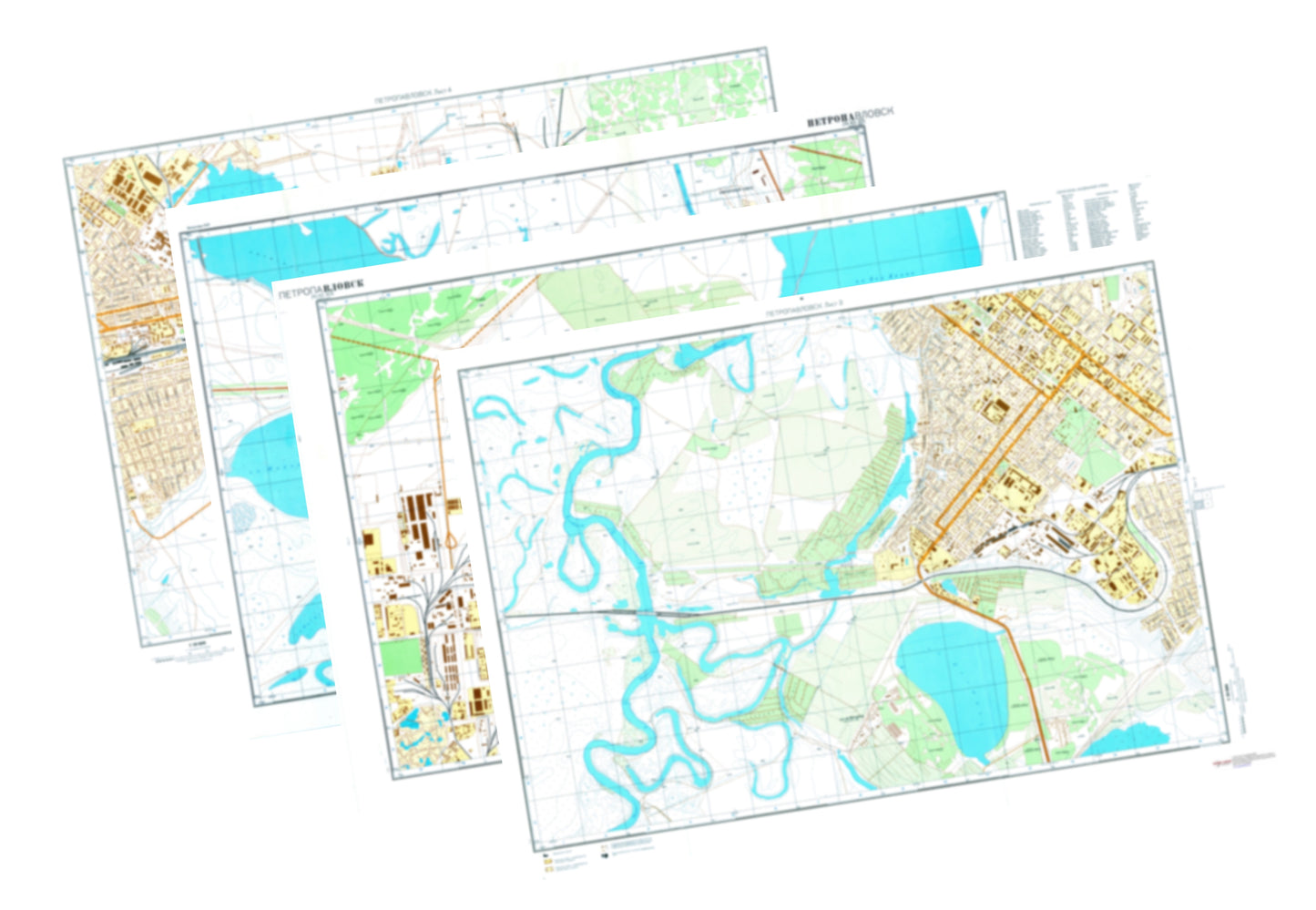 Petropavlovsk (Kazakhstan) 4-Sheet Map Set - Soviet Military City Plans