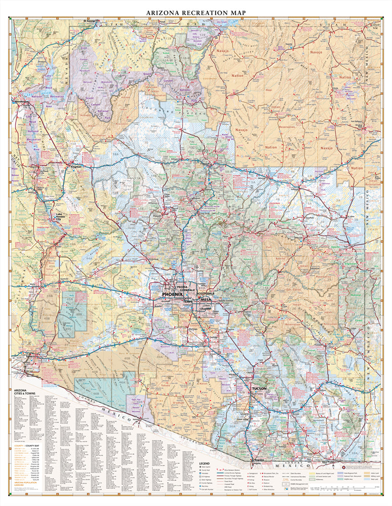 Arizon Fun Map Arizona Recreation Wall Map – Longitude Maps