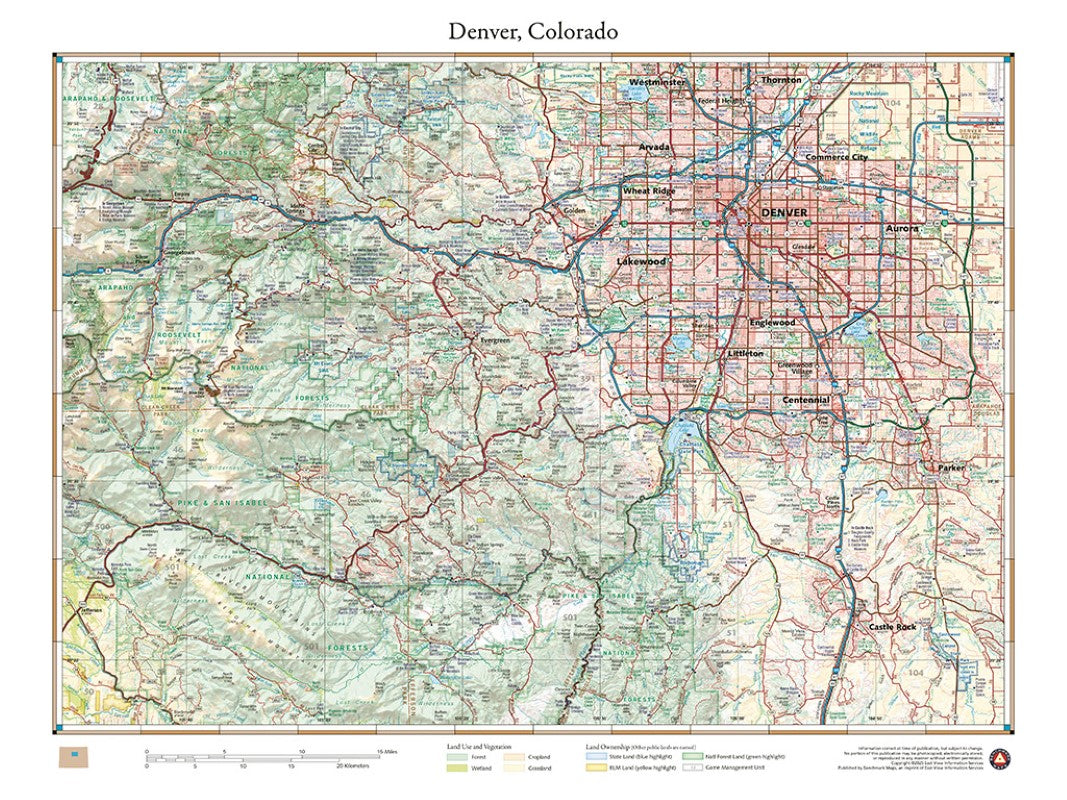 Denver Area, Colorado Wall Map
