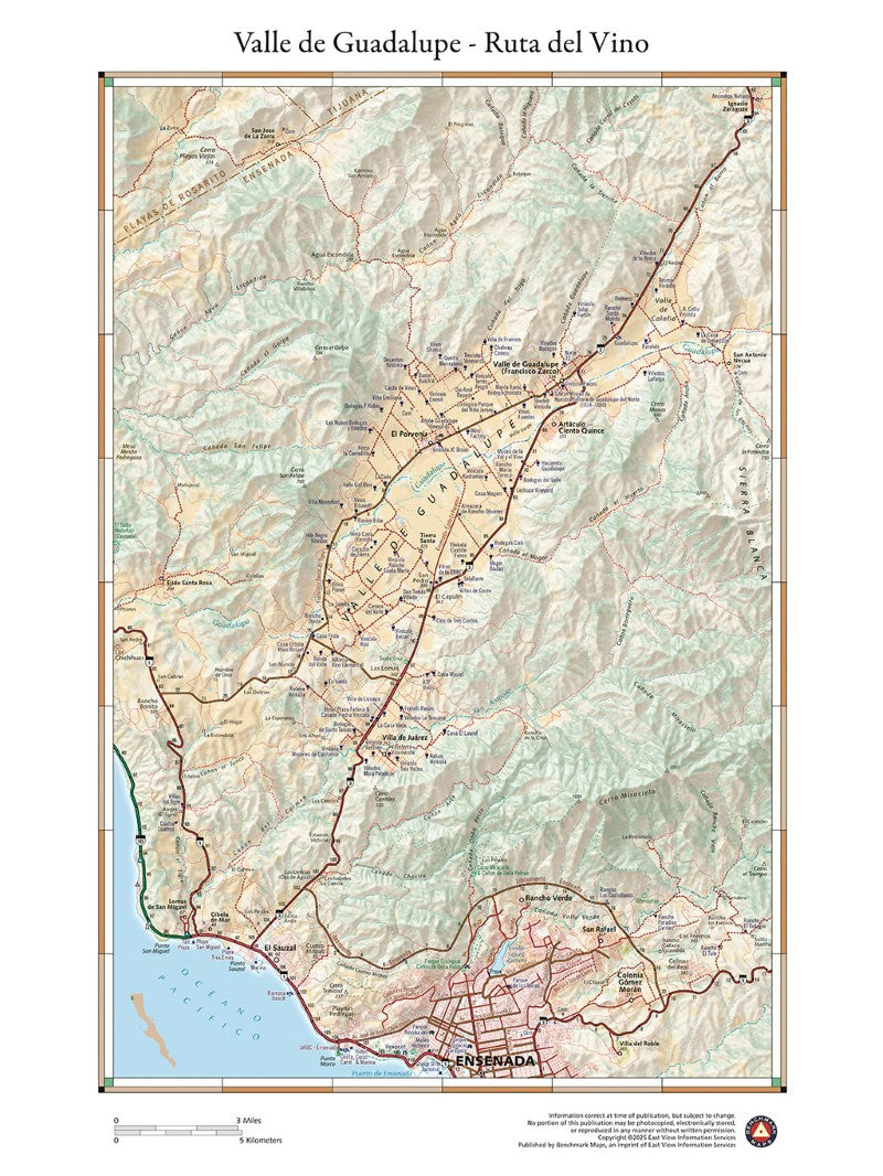 Valle de Guadalupe - Ruta del Vino, Baja California (Mexico) Wall Map