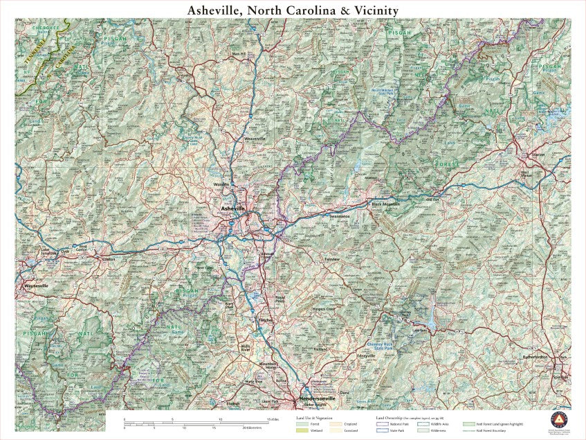 Asheville, North Carolina and The Blue Ridge Parkway Recreation Map