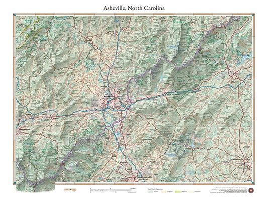 Asheville, North Carolina and The Blue Ridge Parkway Wall Map