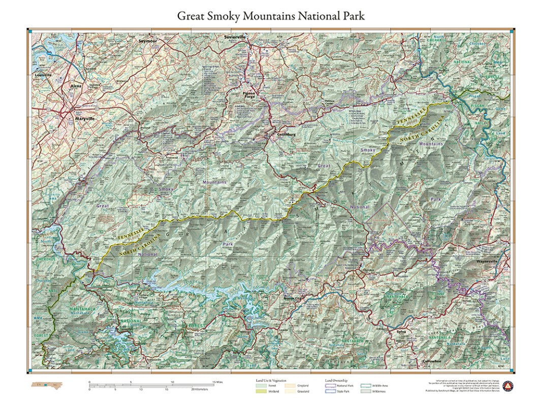 Great Smoky Mountain National Park, Tennessee Wall Map