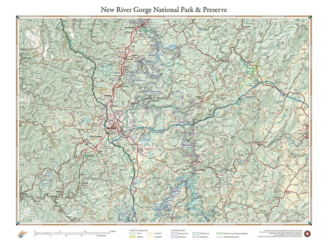 New River Gorge National Park, West Virginia Wall Map