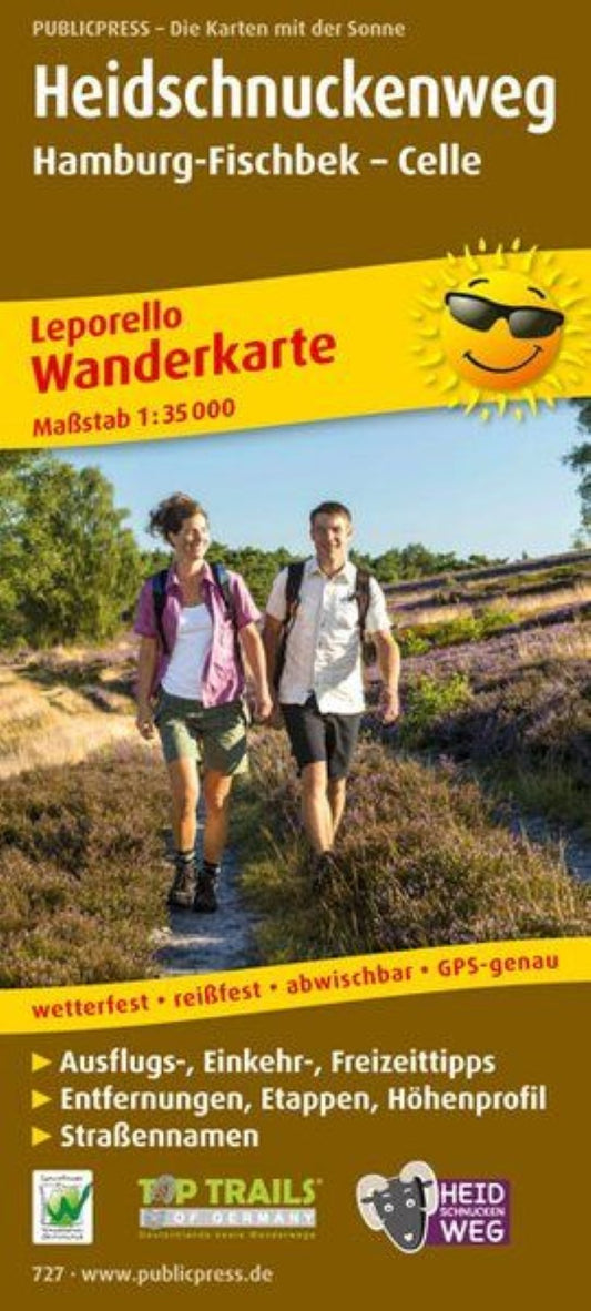 Heidschnuckenweg, Hamburg-Fischbek - Celle, Wanderkarte 1:35.000 = Heidschnuckenweg, Hamburg -Fischbek - Celle, hiking map 1:35,000