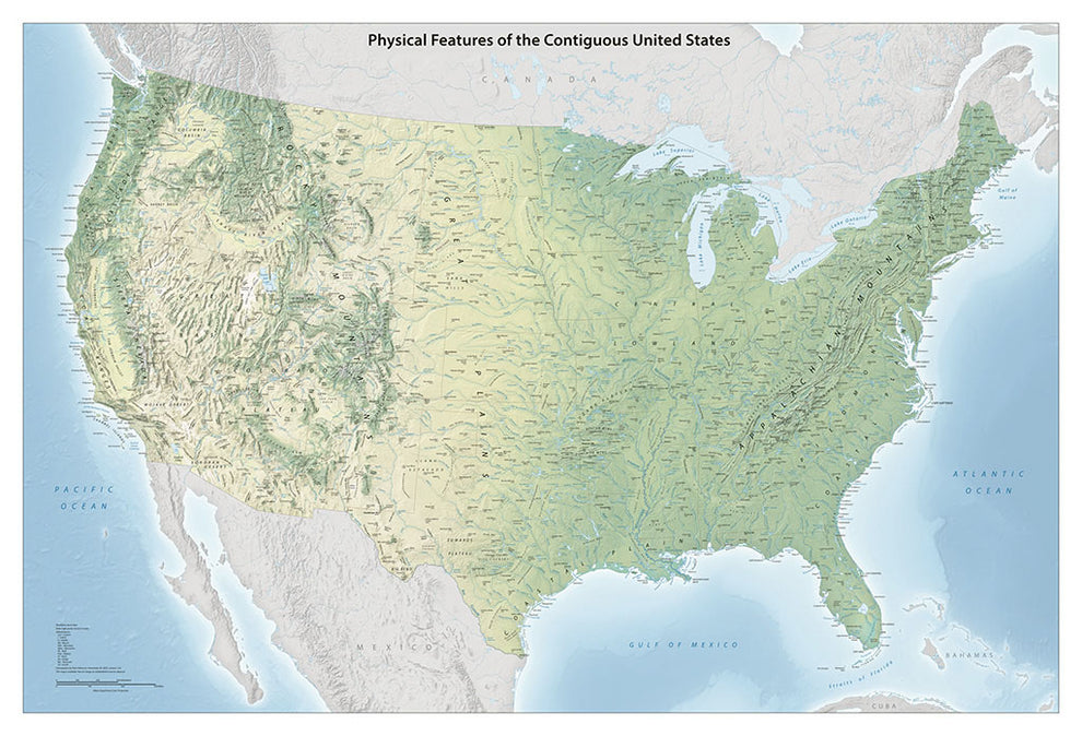 Physical Features of the Contiguous United States - Laminated ...
