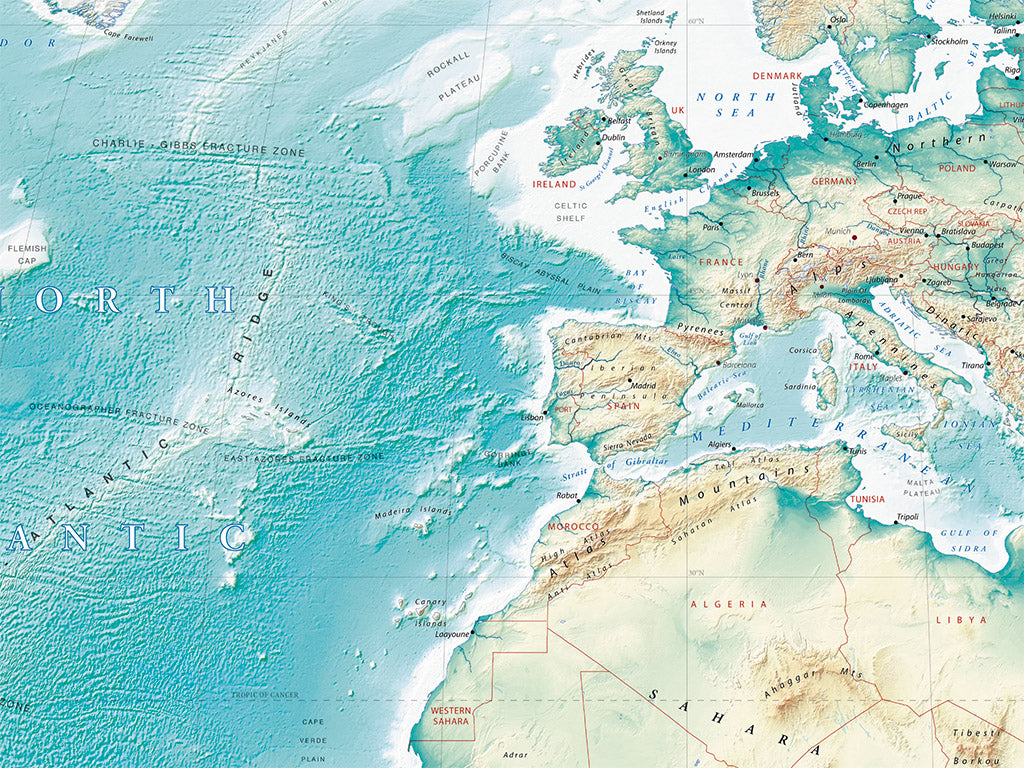 Physical Map of the World Fine Art Print Map