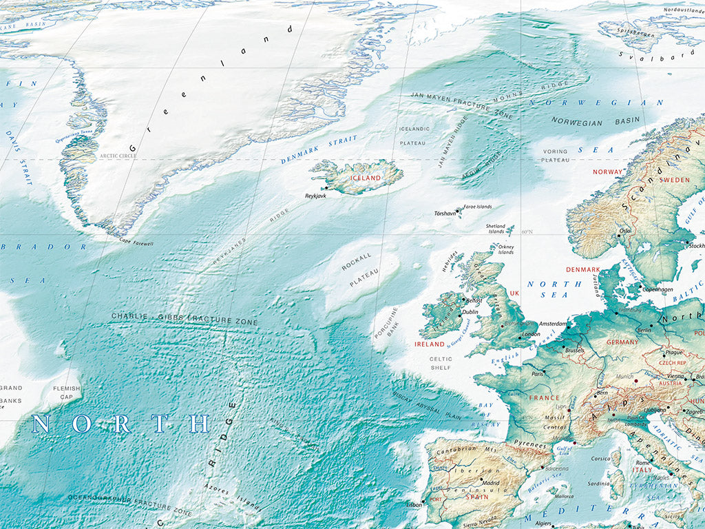 Physical Map of the World Fine Art Print Map
