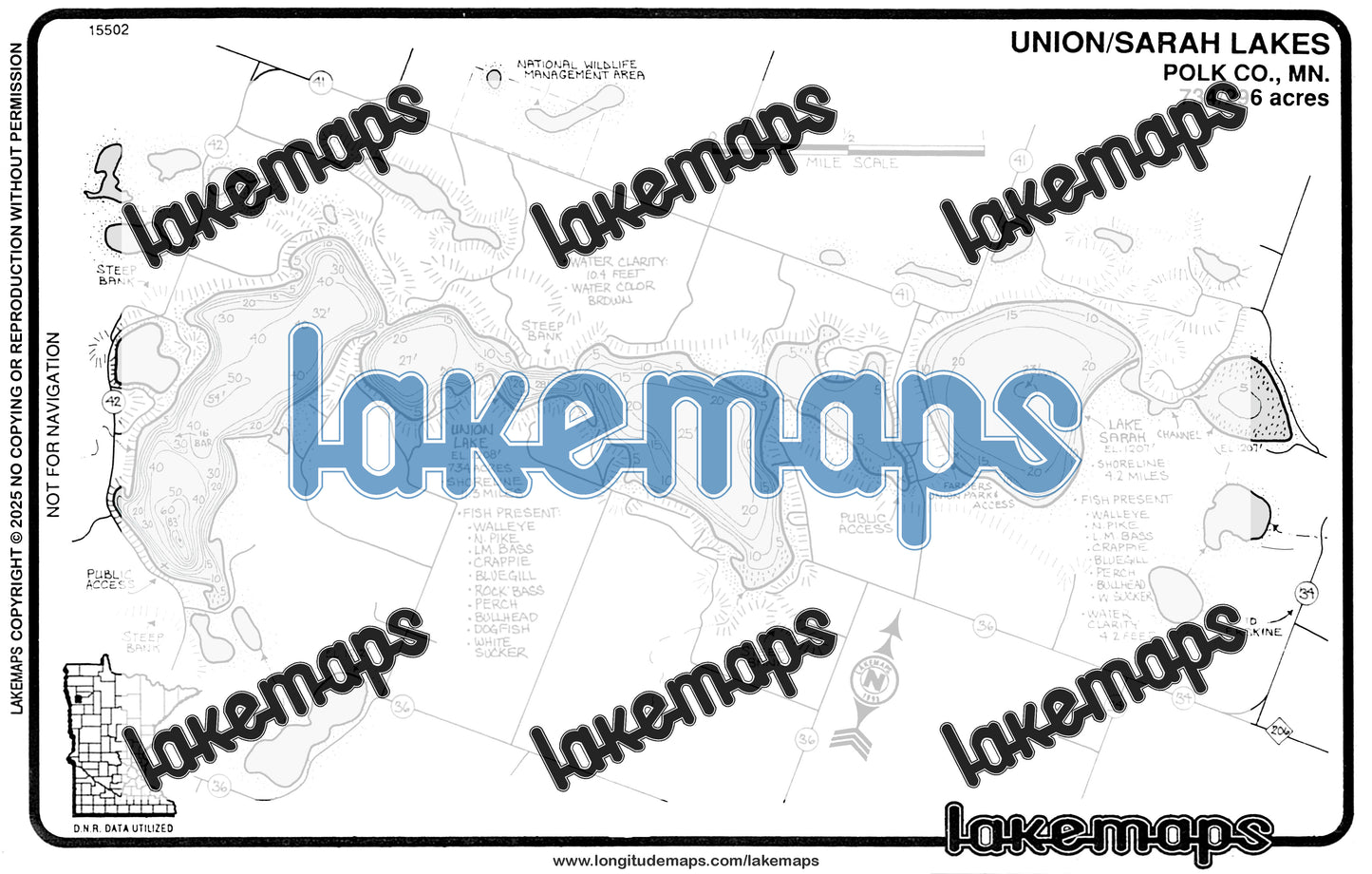 Polk County, MN - UNION / Sarah - Lakemap - 15502