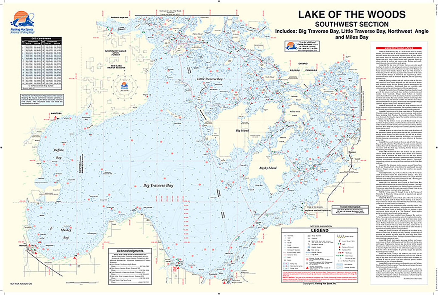 Q273 - Lake of the Woods Southwest Fishing Wall Map, Lake (incl. Big/Little Traverse Bay - MN/ONT)