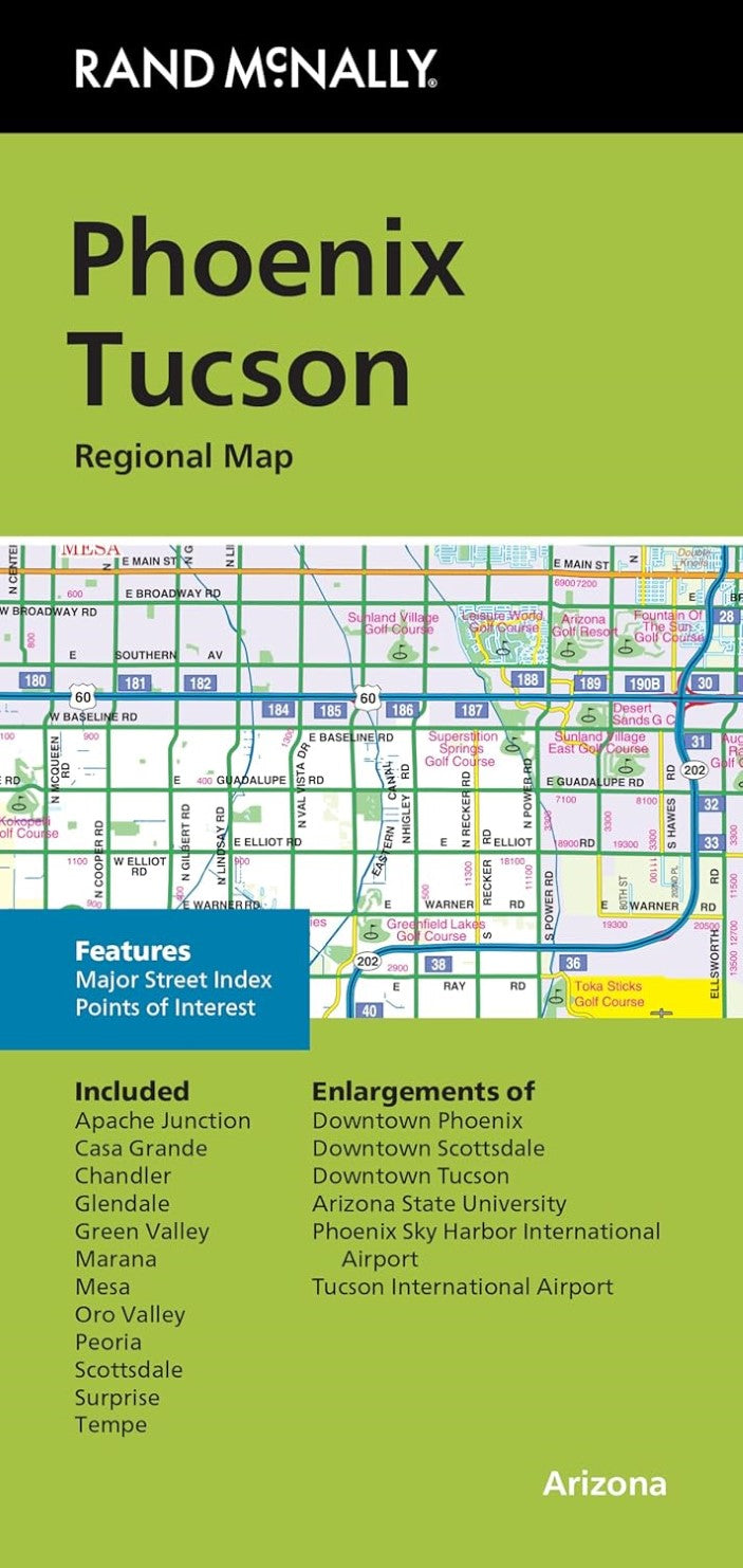 Phoenix and Tucson, Arizona Regional Road Map