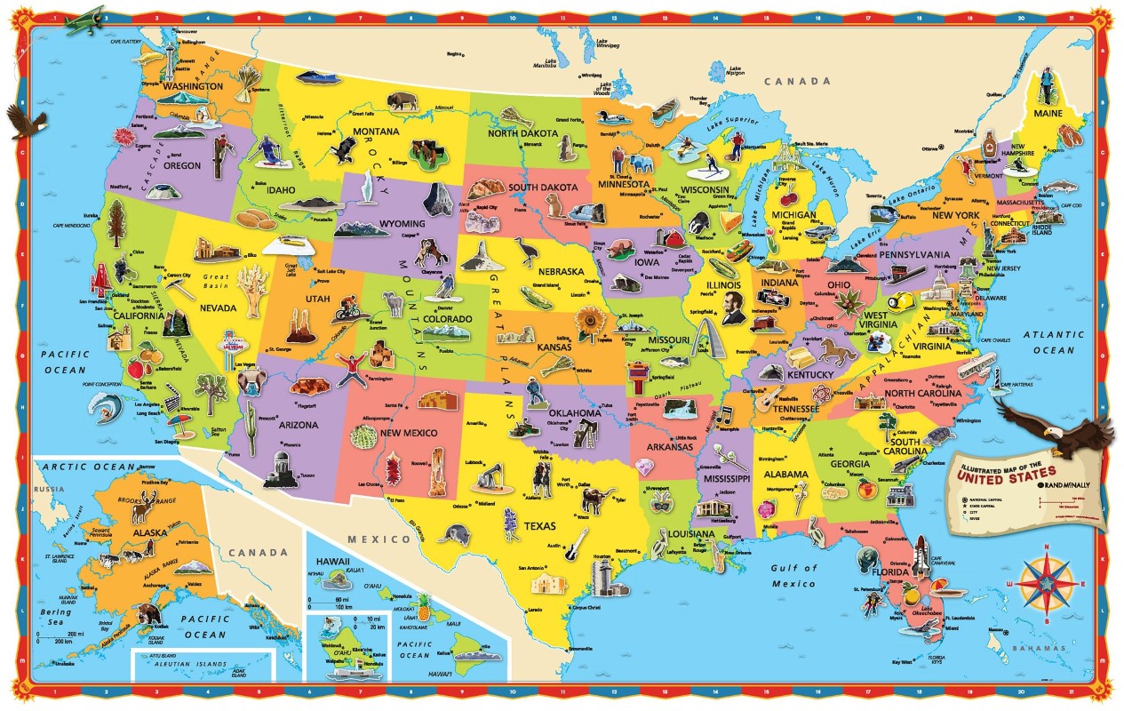 USA, Illustrated, 32x50, Laminated + Map Guide