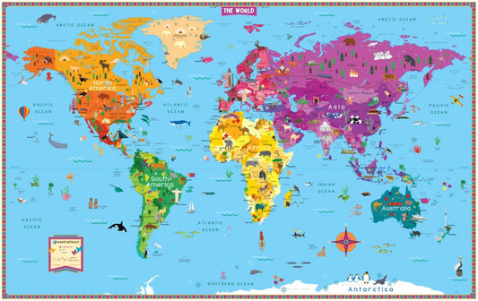 Kids' Illustrated World Wall Map, Rolled