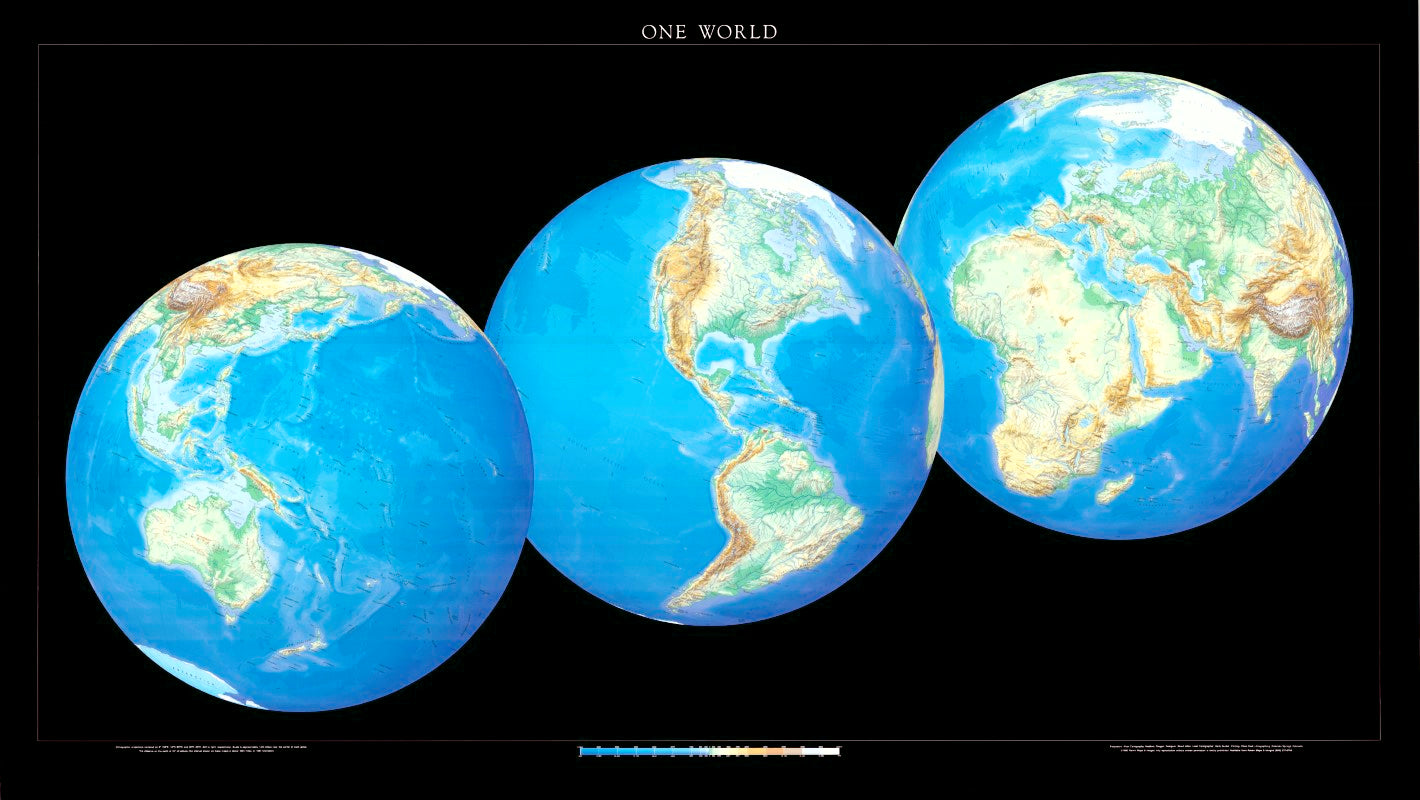 World, 3 Global Views [36x64, Laminated]