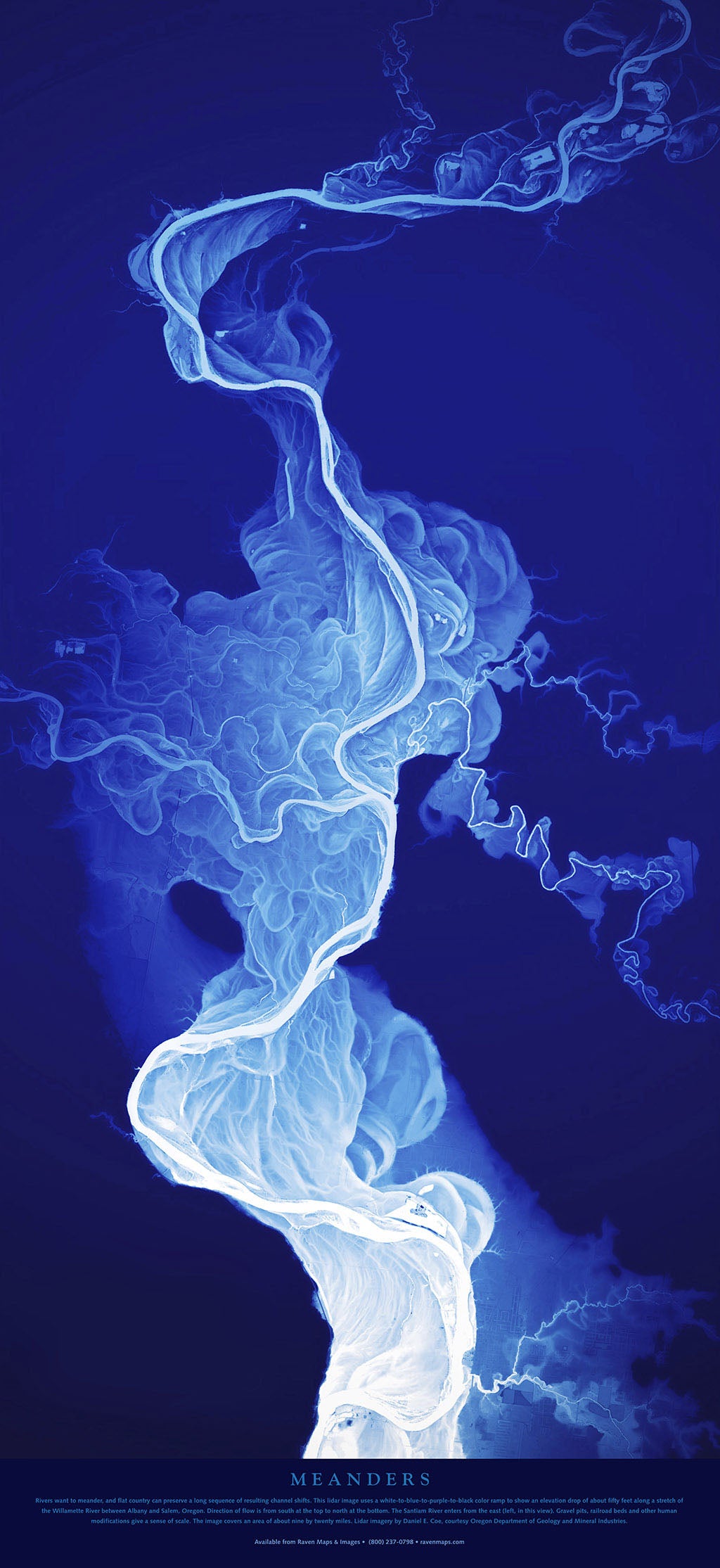 River Meanders Elevation Tints Fine Art Print Map