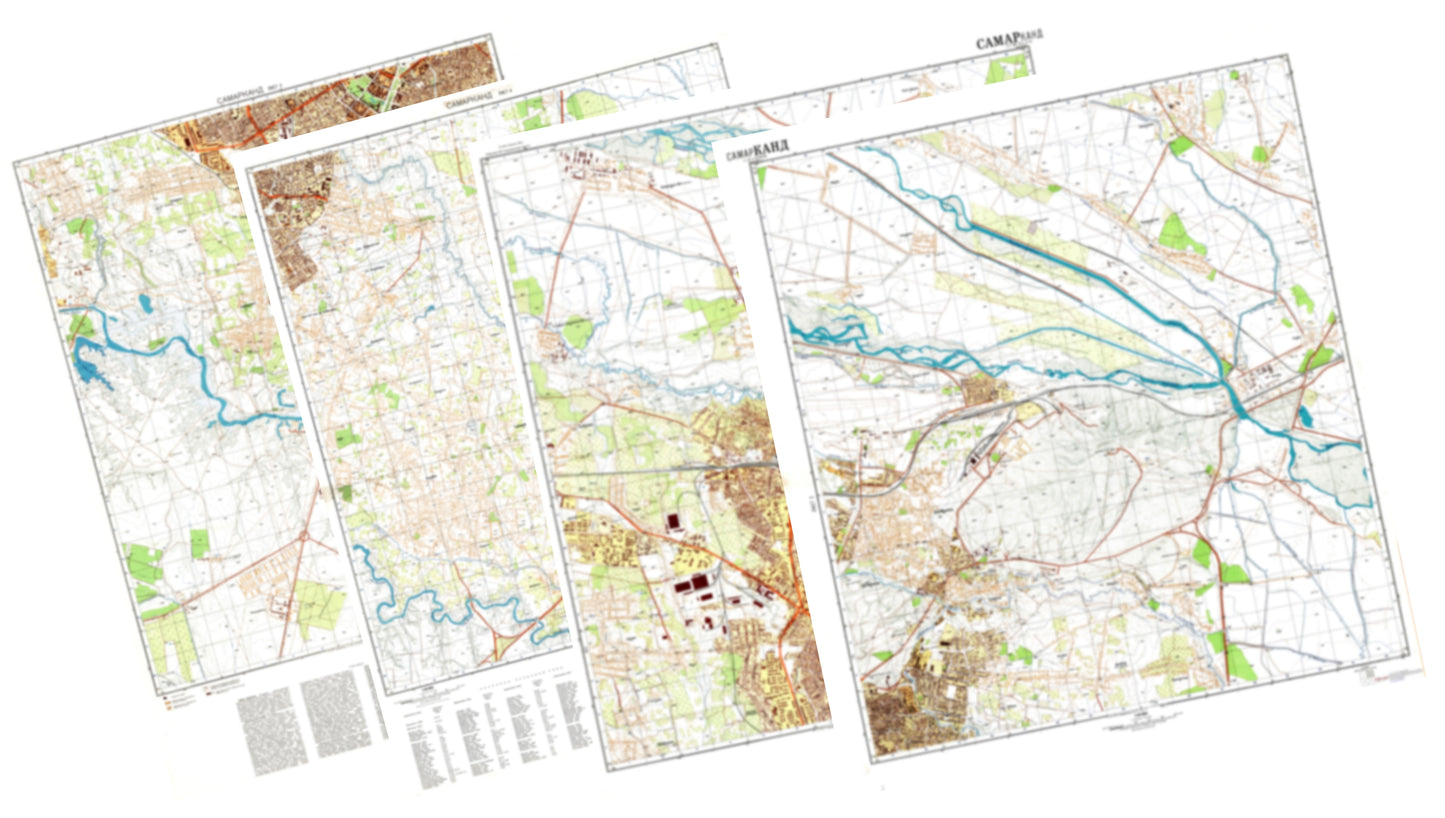 Samarkand (Uzbekistan) 4-Sheet Map Set - Soviet Military City Plans