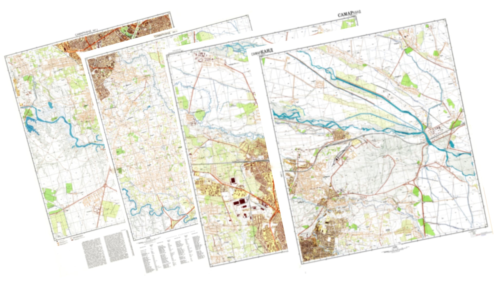 Samarkand (Uzbekistan) 4-Sheet Map Set - Soviet Military City Plans