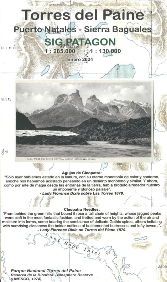 Torres del Paine : Puerto Natales - Sierra Baguales, 1:285.000, 1:130.000 Topographic Map