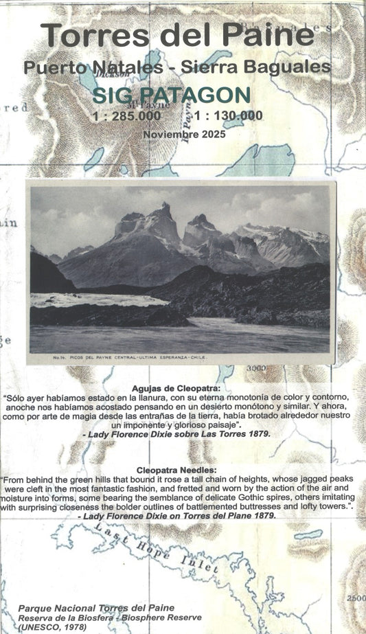 Torres del Paine : Puerto Natales - Sierra Baguales, 1:285.000, 1:130.000 Topographic Map