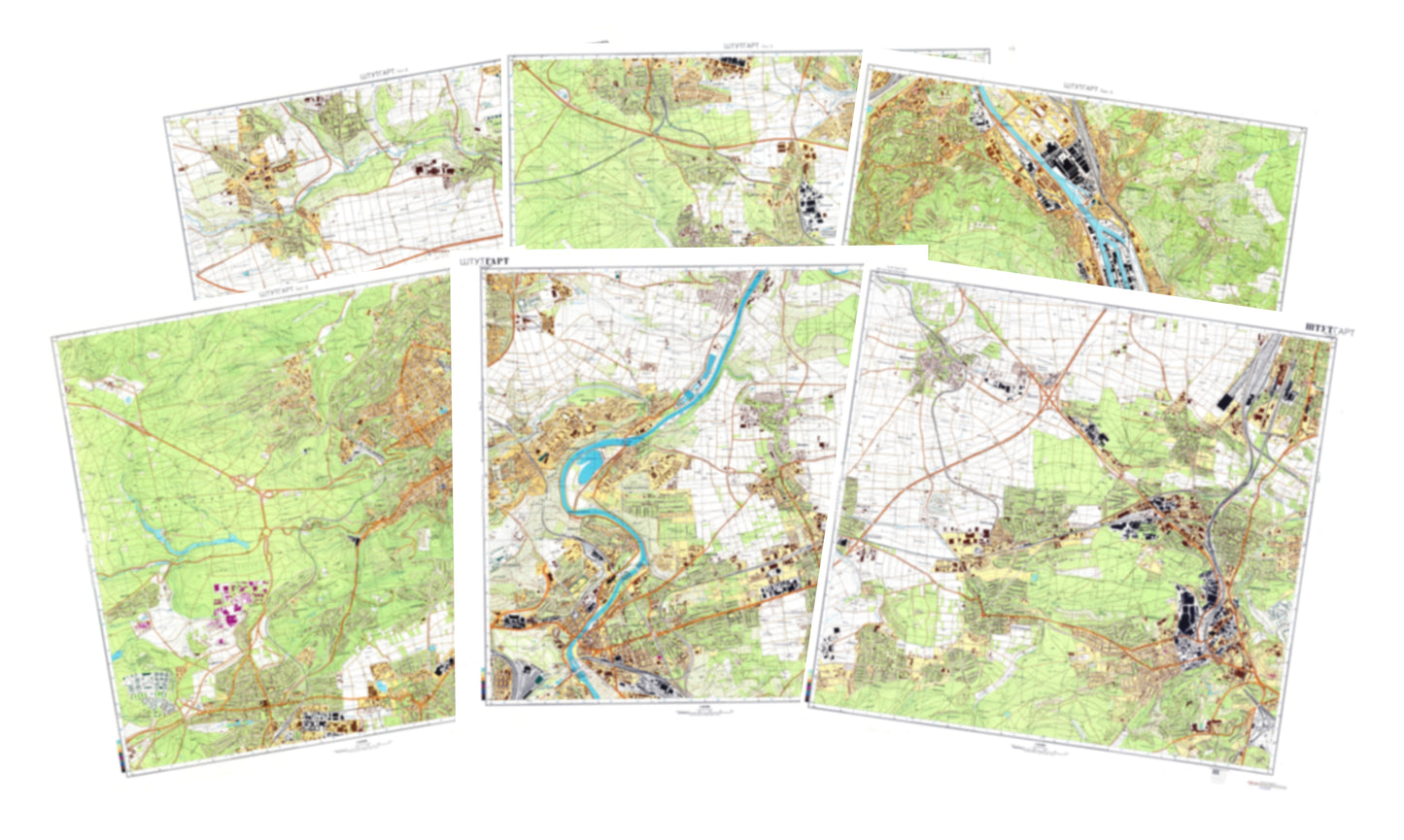 Stuttgart (Germany) 6-Sheet Map Set - Soviet Military City Plans