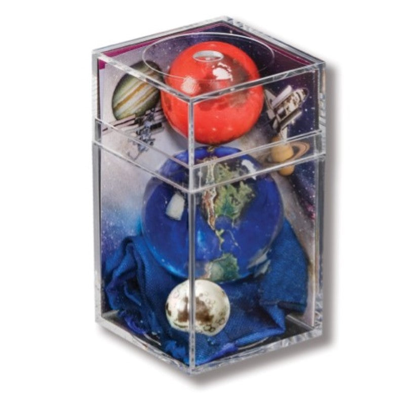 Earth, Mars & Moon to Scale Marbles in Box with Pouch, Stand, and Educational Insert