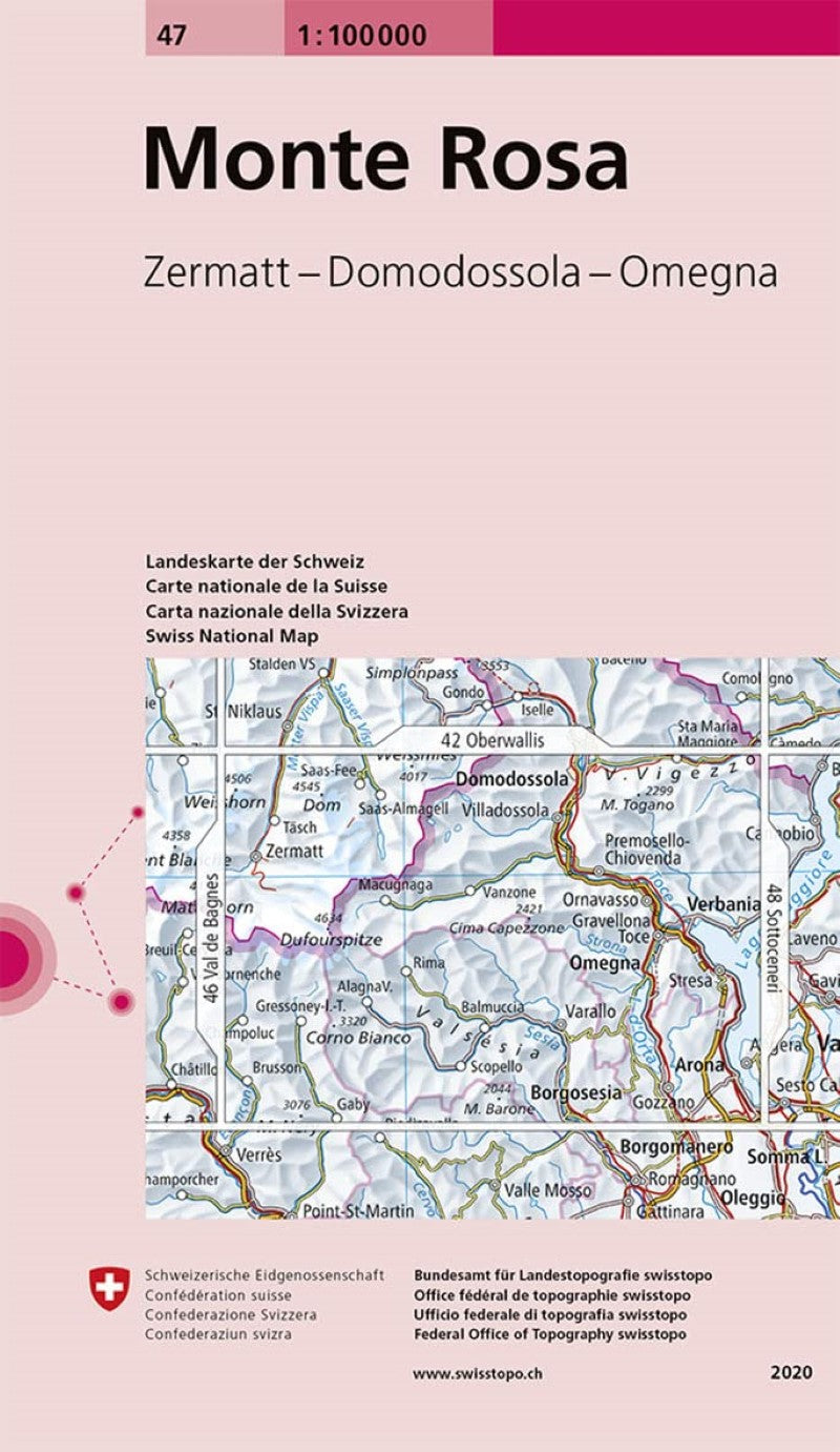 Monte Rosa - Zermatt - Domodossola - Omegna : Switzerland 1:100,000 Topographic Map #47