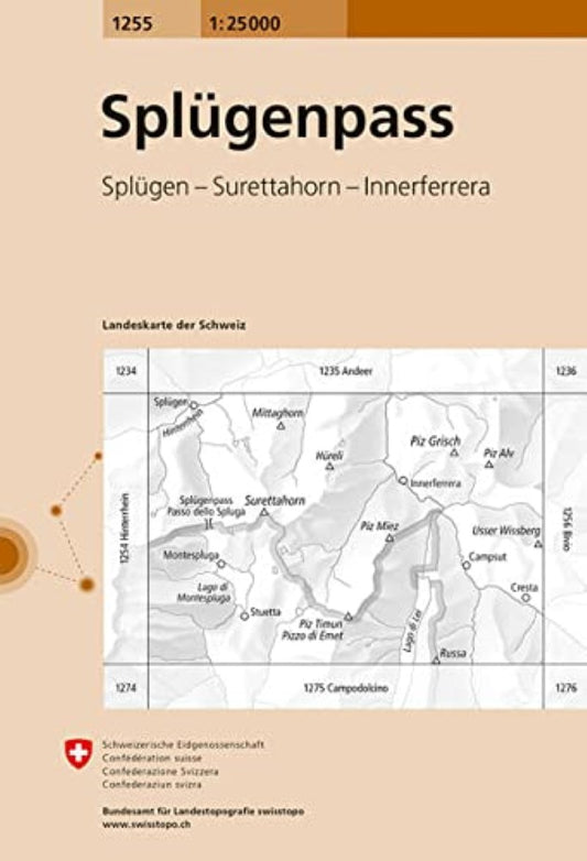 Splugenpass - Splugen - Surettahorn - Innerferrera : Switzerland 1:25,000 Topographic Map #1255