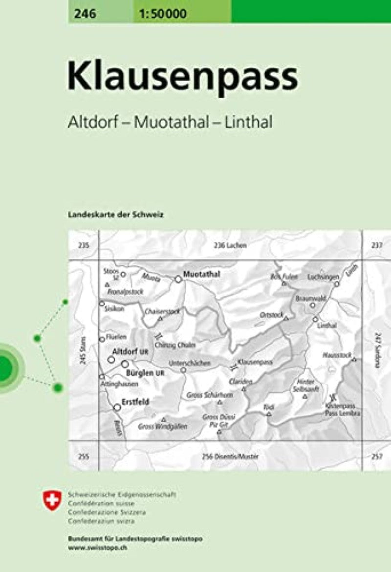 Klausenpass - Altdorf - Muotathal - Linthal : Switzerland 1:50,000 Topographic Map #246