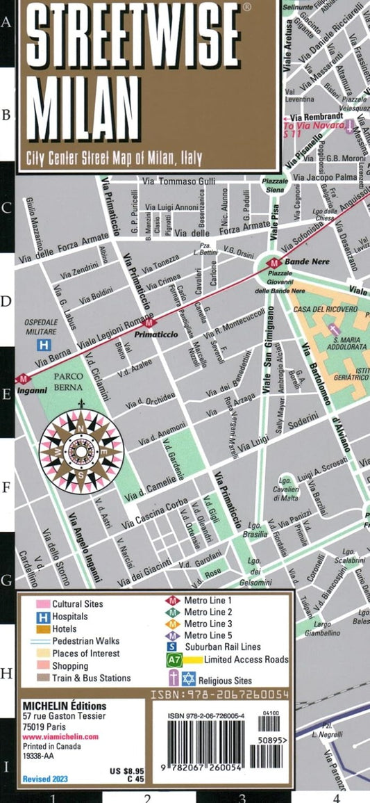 Streetwise Milan laminated map
