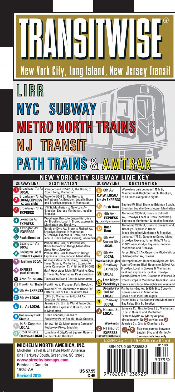 Transitwise New York, New Jersey metro transit laminated map